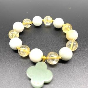 Authentic Lucky Jade & Citrine Stretchy Beads Bracelet With Clover